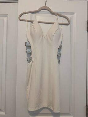 Windsor White Rhinestone Cutout Mini Dress for Bride, Bachelorette, Club